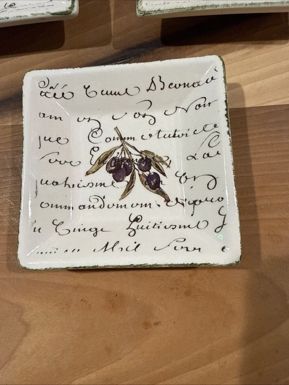 Williams Sonoma White Ceramic Oil Script Dripping dishes/trinket dish